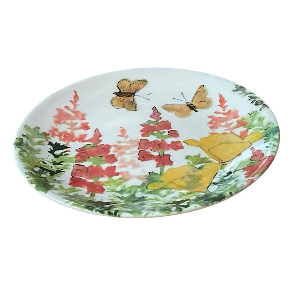 Rainbow Gate Santa Fe New Mexico Floral Plate Handmade Snapdragons & Butterflies - Picture 3 of 8